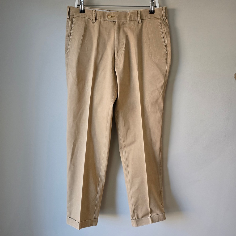 Peter Millar Mens Khaki Chino‎ Pants Flat Front Pima Cotton Size 35